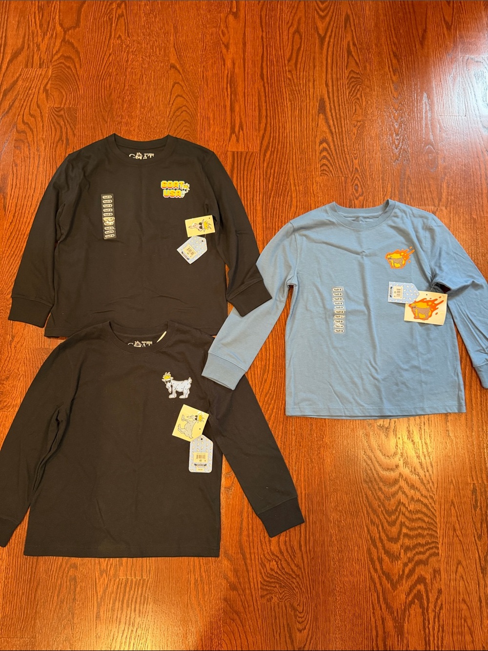 Kids Goat USA Long-Sleeve Graphic Tees set of 3  - Black & Light Blue